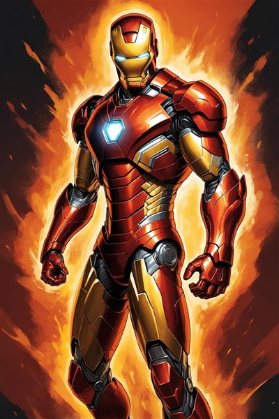 عکس تمام قد مرد آهنی در میان شعله‌های آتش