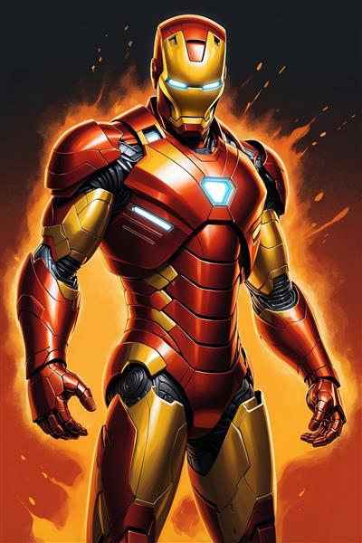 عکس مرد آهنی باکیفیت با زره قرمز و طلایی درخشان