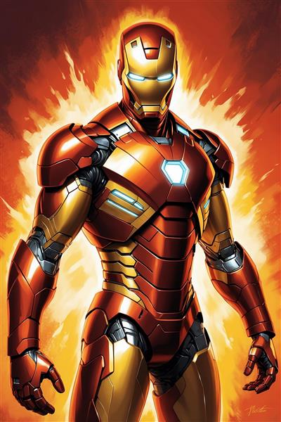 عکس مرد آهنی باکیفیت با نور درخشان و استایل قهرمانانه