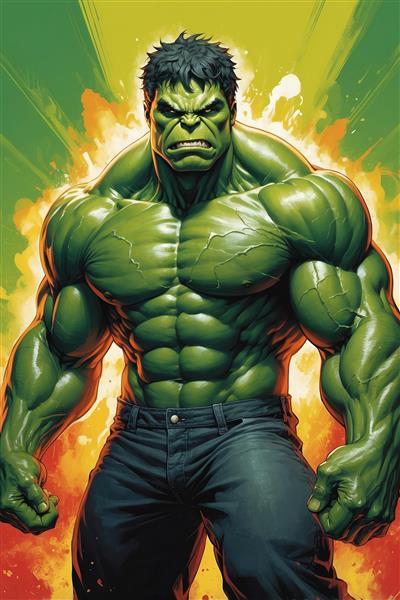 عکس چهره هالک خشمگین با جزئیات دقیق و سبک کمیک