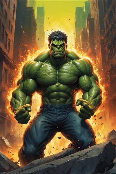 تصویر فیگور هالک فانتزی با عضلات برجسته و هاله انرژی