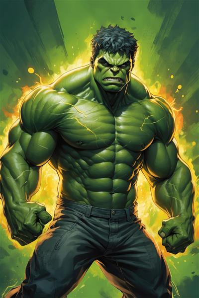 طرح هالک کارتونی باکیفیت میان شعله‌های آتش و سنگ