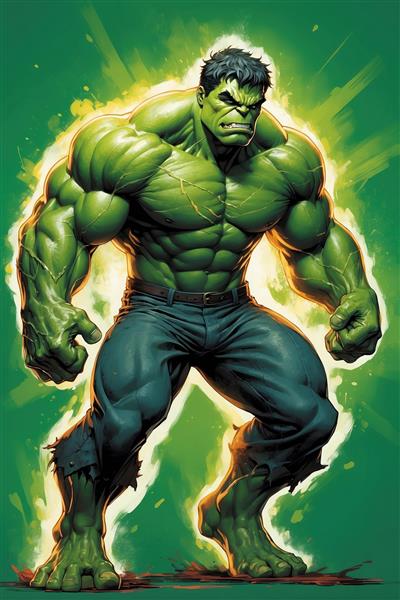 عکس هالک سبز غول‌پیکر با هاله نور درخشان باکیفیت