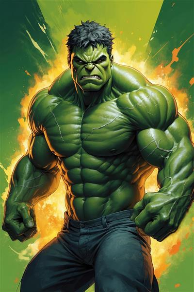 طرح هالک قهرمان سبز با عضلات ورزیده و خشمگین
