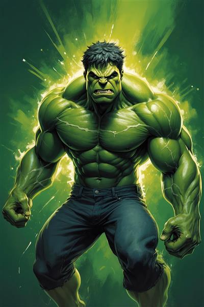 طرح هالک سبز عصبانی با هاله انرژی سبز درخشان