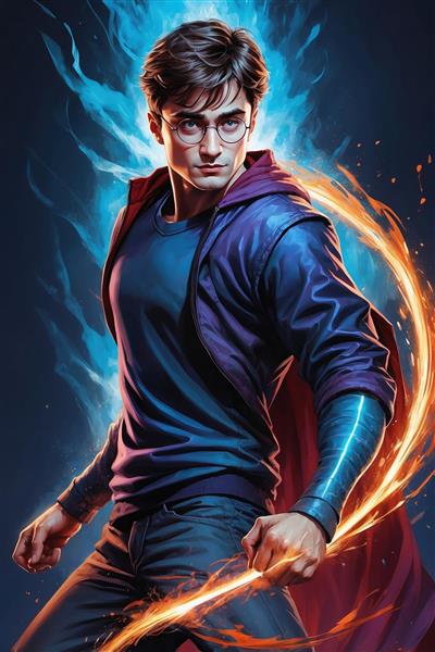 عکس هری پاتر در حال اجرای طلسم جادویی با شعله