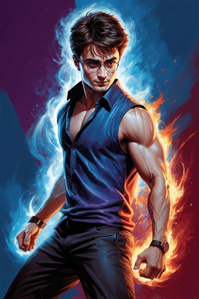 تصویر هری پاتر با بدن عضلانی و قدرت جادویی آتش