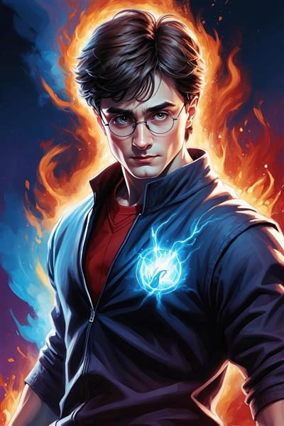 طرح هری پاتر جادوگر با نشان درخشان روی سینه