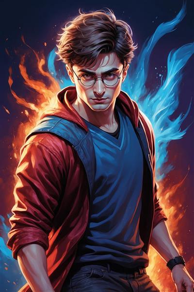 تصویر هری پاتر با شنل قرمز و جادوی آتشین باکیفیت