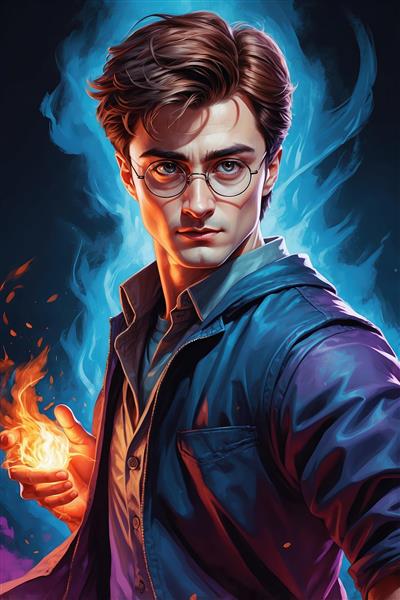 طرح چهره هری پاتر با گوی آتشین و جادوی درخشان