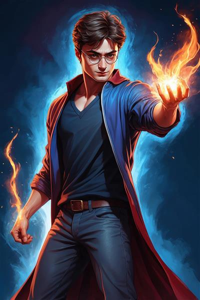 عکس هری پاتر فانتزی با قدرت جادویی و شعله‌های آتش