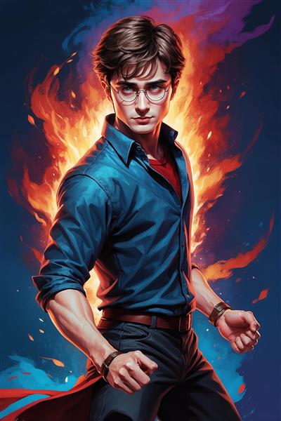 تصویر هری پاتر فانتزی با جادوی آتش و استایل قدرتمند