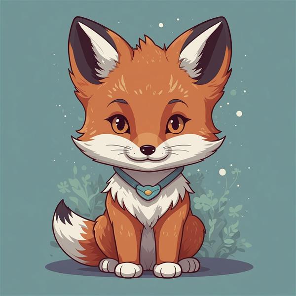 عکس روباه کارتونی با قلاده آبی و چشمان قهوه‌ای باکیفیت