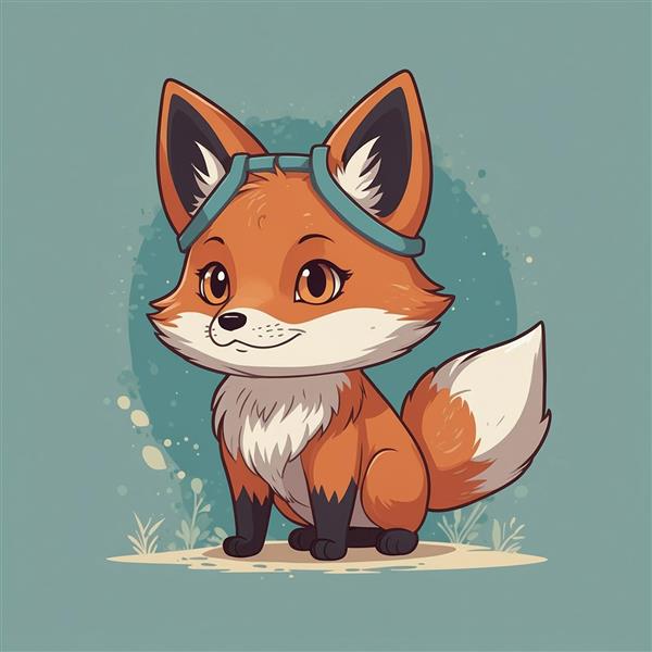 تصویر روباه کارتونی با تل سر آبی و لبخند فانتزی