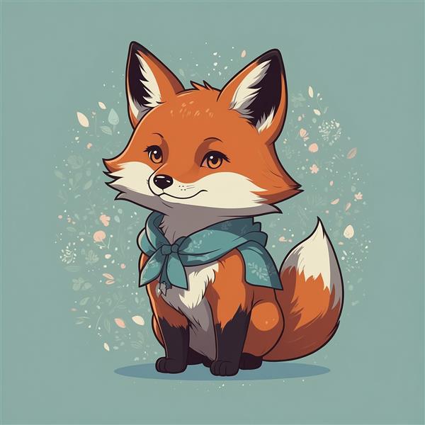 عکس روباه کارتونی با دستمال گردن آبی در میان برگ‌ها