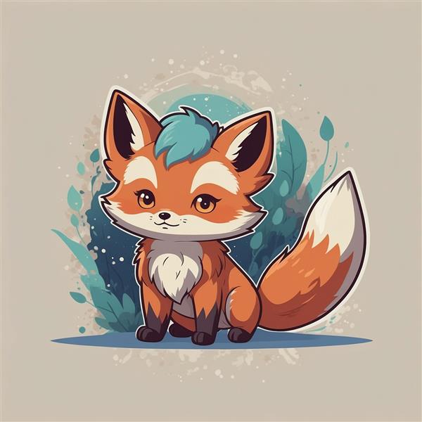 طرح روباه فانتزی با موهای رنگی و پس‌زمینه گیاهی