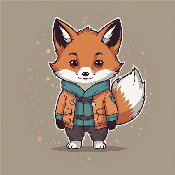 طرح روباه کارتونی با لباس و کاپشن زمستانی نارنجی