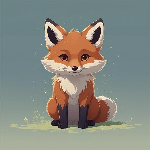 عکس روباه کارتونی نشسته با دم پرپشت و زیبا