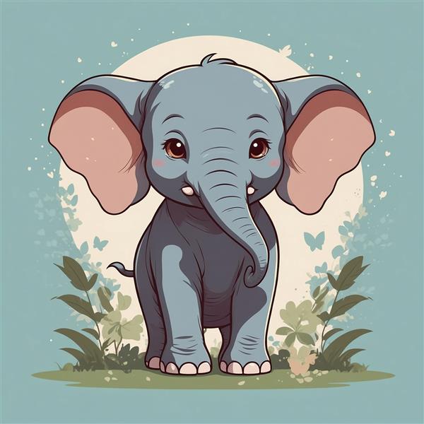 تصویر فیل فانتزی خندان با پس‌زمینه دایره‌ای روشن