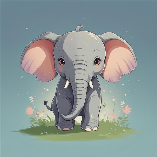 عکس فیل کارتونی مهربان در طبیعت با نورپردازی ملایم