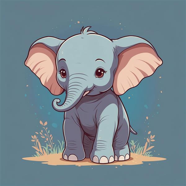 طرح فیل کارتونی ایستاده روی زمین خاکی باکیفیت