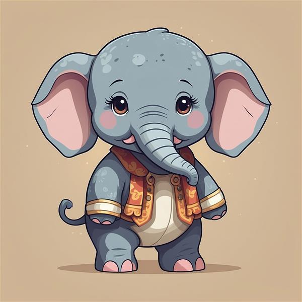 تصویر فیل فانتزی با جلیقه سنتی و طرح‌دار زیبا