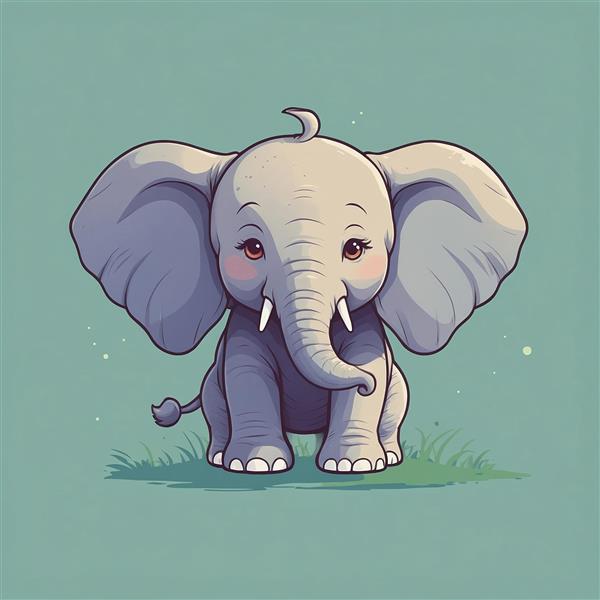 تصویر فیل کارتونی نشسته روی چمن با کیفیت بالا