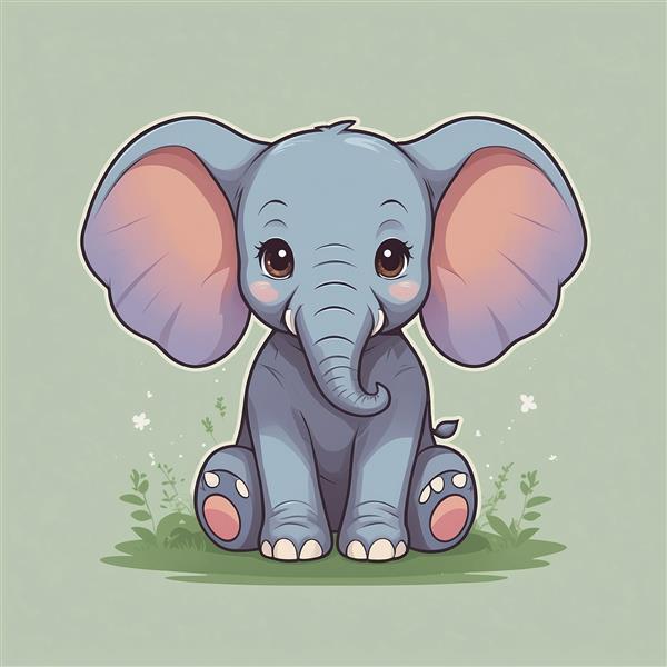 طرح استیکر فیل فانتزی با حاشیه و نشسته