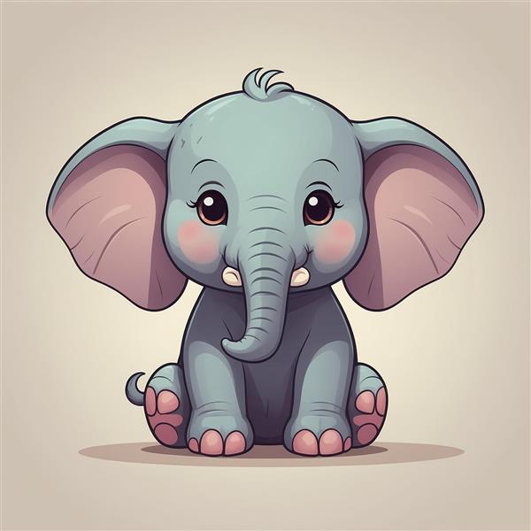 عکس فیل کارتونی پشمالو با گونه‌های گلی