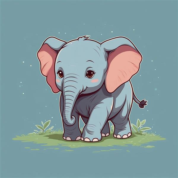 تصویر فیل فانتزی در حال راه رفتن روی چمن