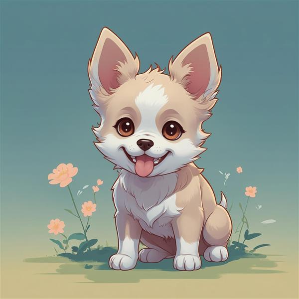 تصویر سگ فانتزی بامزه در میان گل‌های صورتی