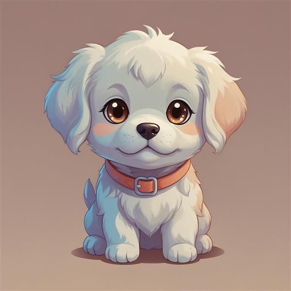 تصویر سگ کارتونی پشمالو سفید با قلاده نارنجی مینیمال