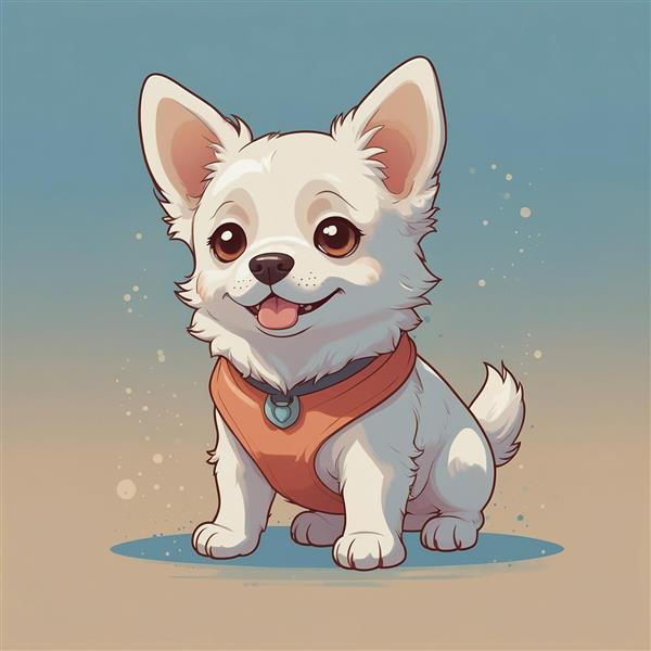 طرح توله سگ فانتزی سفید با جلیقه نارنجی جذاب