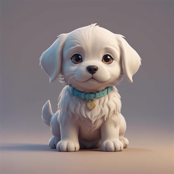 تصویر سگ سفید فانتزی با کیفیت بالا و قلاده سبز