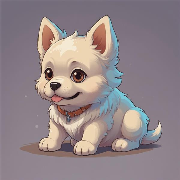 طرح سگ سفید پشمالو فانتزی با قلاده نارنجی