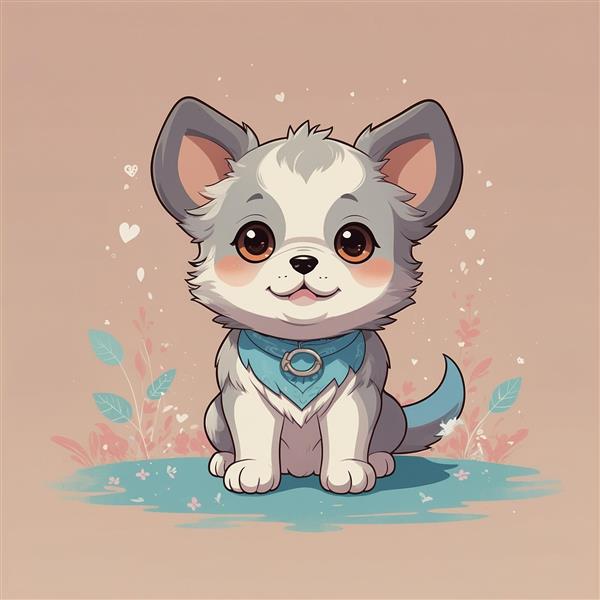 عکس سگ خاکستری فانتزی با دستمال گردن آبی