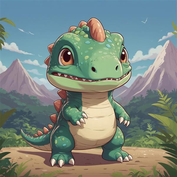 تصویر دایناسور سبز فانتزی ایستاده با جزئیات بالا