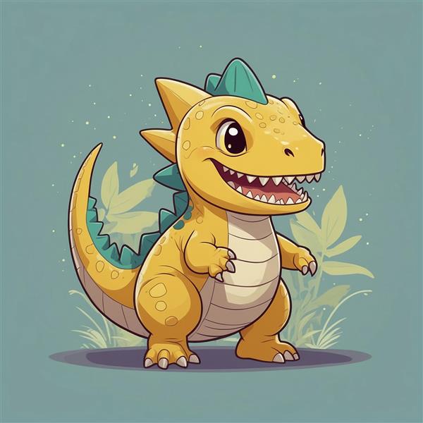 طرح دایناسور فانتزی زرد با تاج سبز و کیفیت عالی