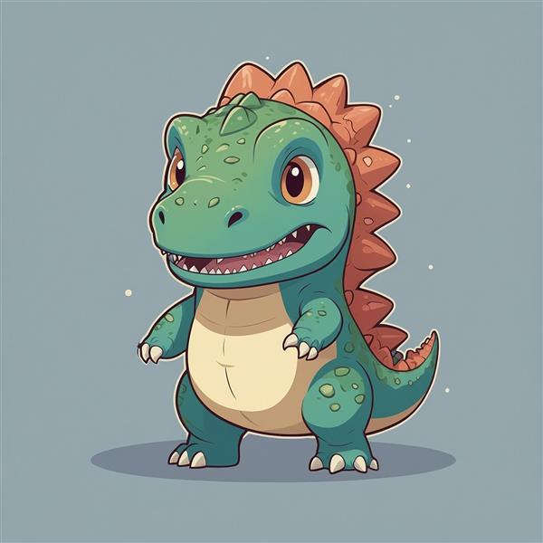 تصویر دایناسور کارتونی سبز ایستاده با یال نارنجی باکیفیت