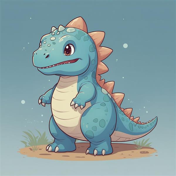 طرح دایناسور فانتزی آبی ایستاده با جزئیات دقیق و باکیفیت