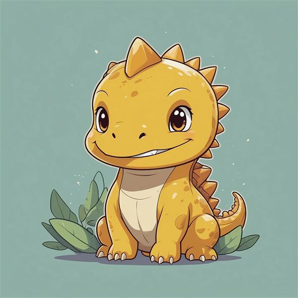 عکس دایناسور فانتزی زرد نشسته با سبک مینیمال و باکیفیت