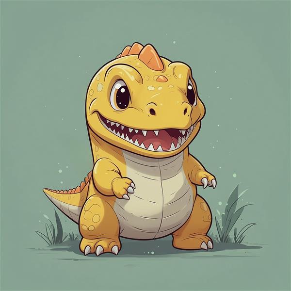 طرح دایناسور فانتزی زرد خندان با جزئیات دقیق و باکیفیت
