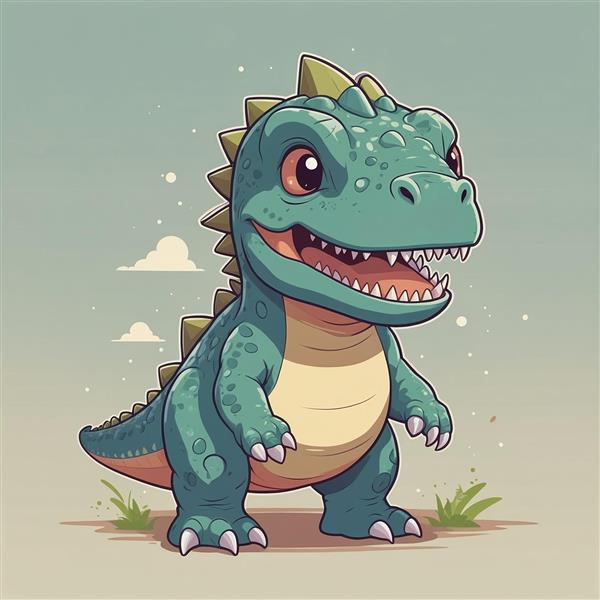 طرح دایناسور کارتونی سبز با جزئیات بالا و باکیفیت