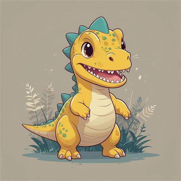 طرح دایناسور فانتزی زرد خندان در فضای باز