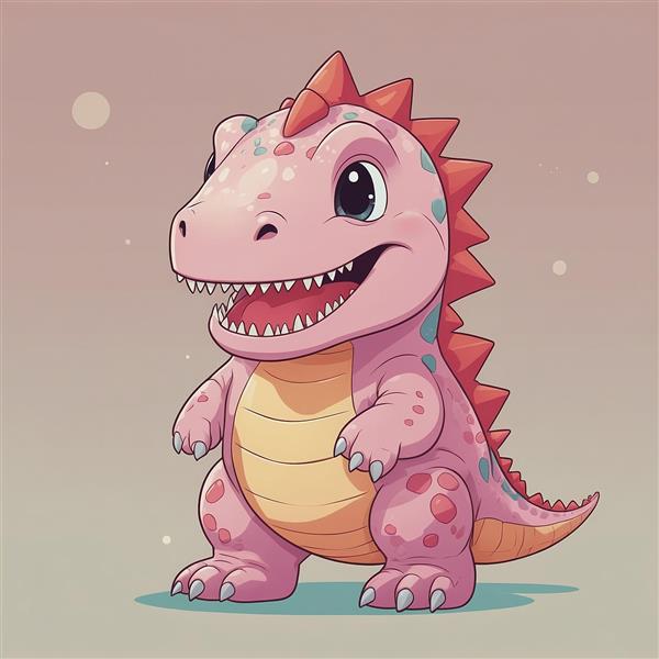 تصویر دایناسور کارتونی صورتی خندان با جزئیات دقیق