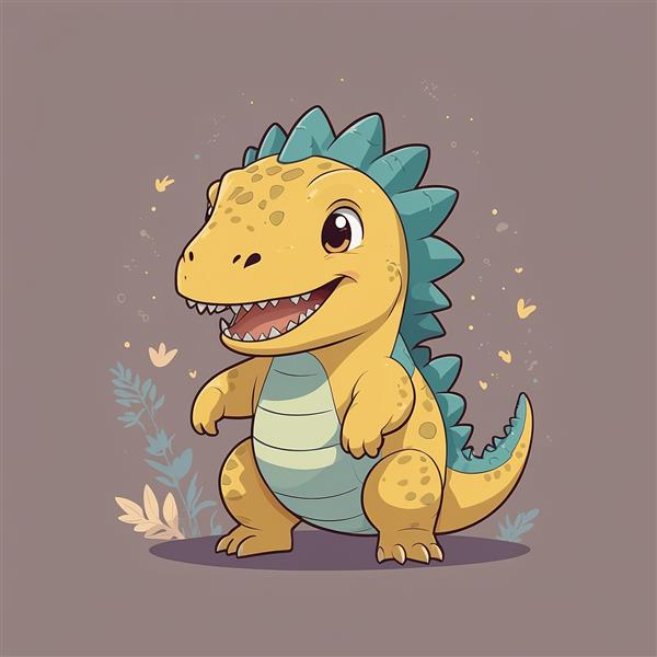 عکس دایناسور زرد کارتونی با تیغه‌های فیروزه‌ای برای اتاق خواب