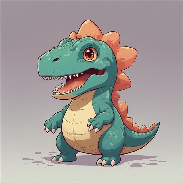 تصویر دایناسور سبز کارتونی با تاج نارنجی برای اتاق کودک