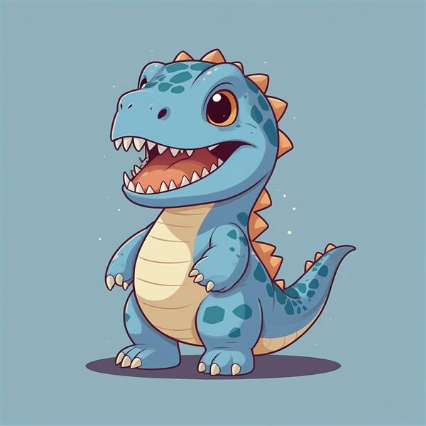عکس دایناسور آبی کارتونی خندان برای چاپ پرده اتاق کودک