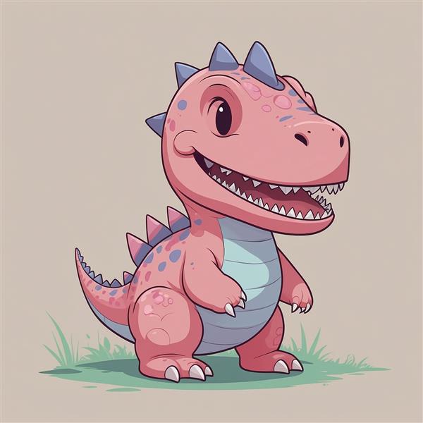طرح دایناسور صورتی فانتزی شاد روی چمن برای چاپ تابلو