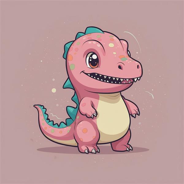 طرح کارتونی دایناسور صورتی خال‌خالی برای تابلو دکوراتیو کودکانه